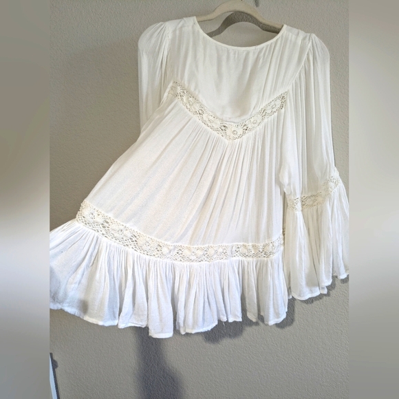 Spell Isla Bay Flare Sleeve Lace Trim Mini Dress Or Tunic Long Sleeve Blouse S - Picture 14 of 16